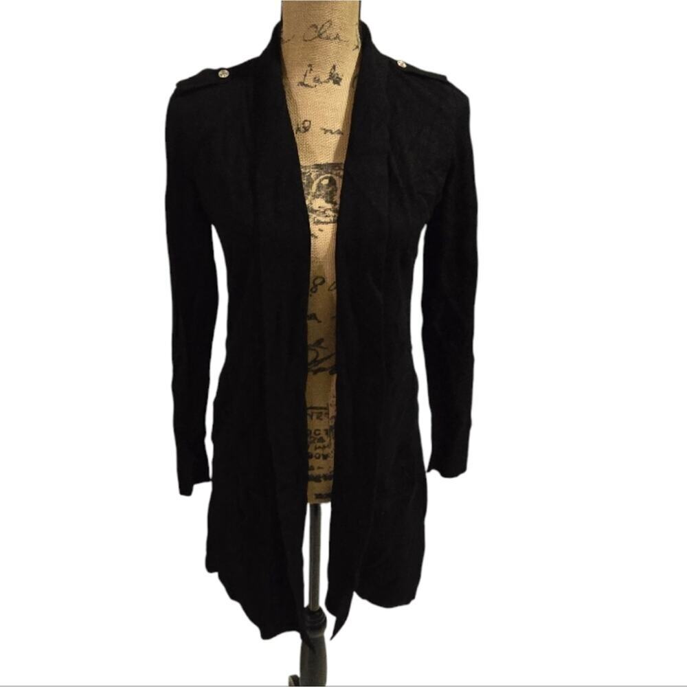 White House Black Market Black Open Front Longline Cardigan with Epaulettes